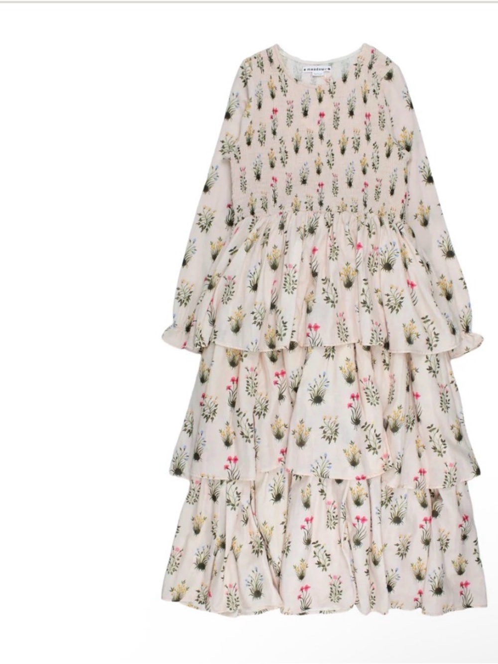 Smocked Tiered Floral Maxi Dress - Pale Pink